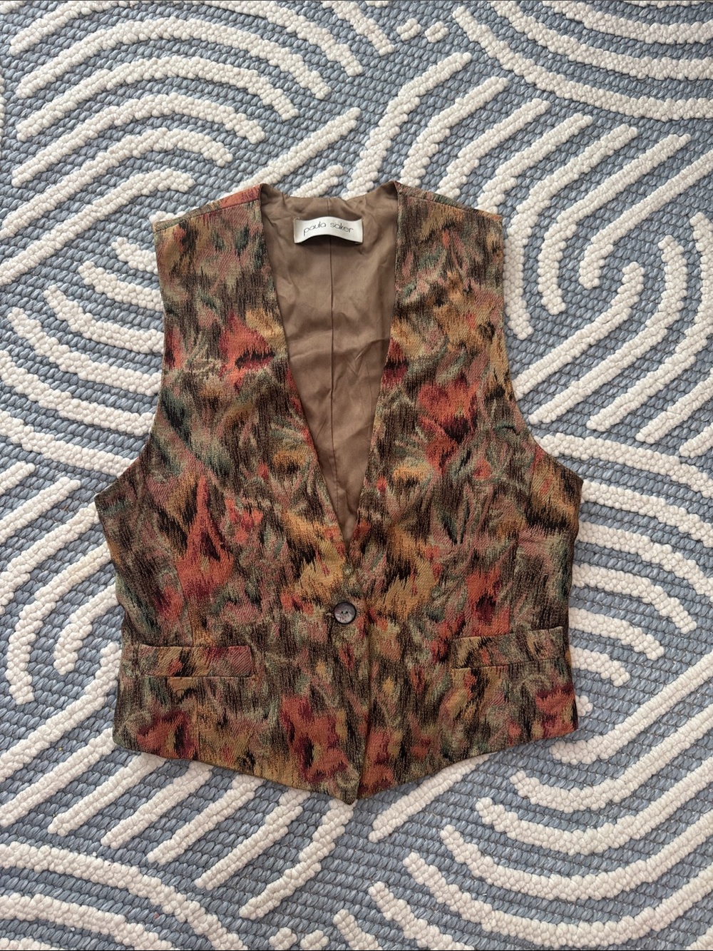 Vintage Paula Saker Tapestry Vest Artsy Boho Earth Tone Medium